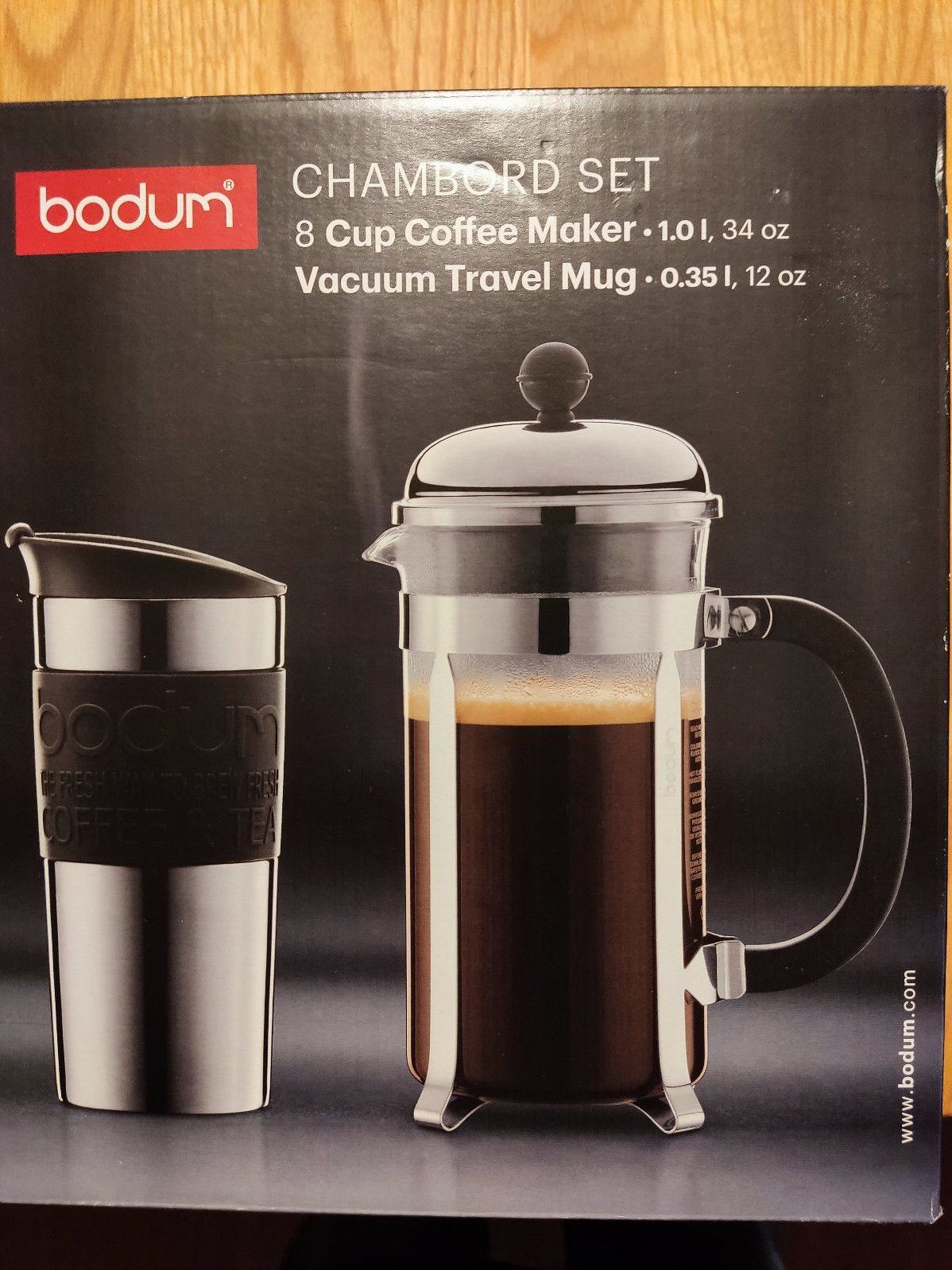 Bodum K11068-01 Set aus Chambord Kaffeebereiter und Travel Mug Becher