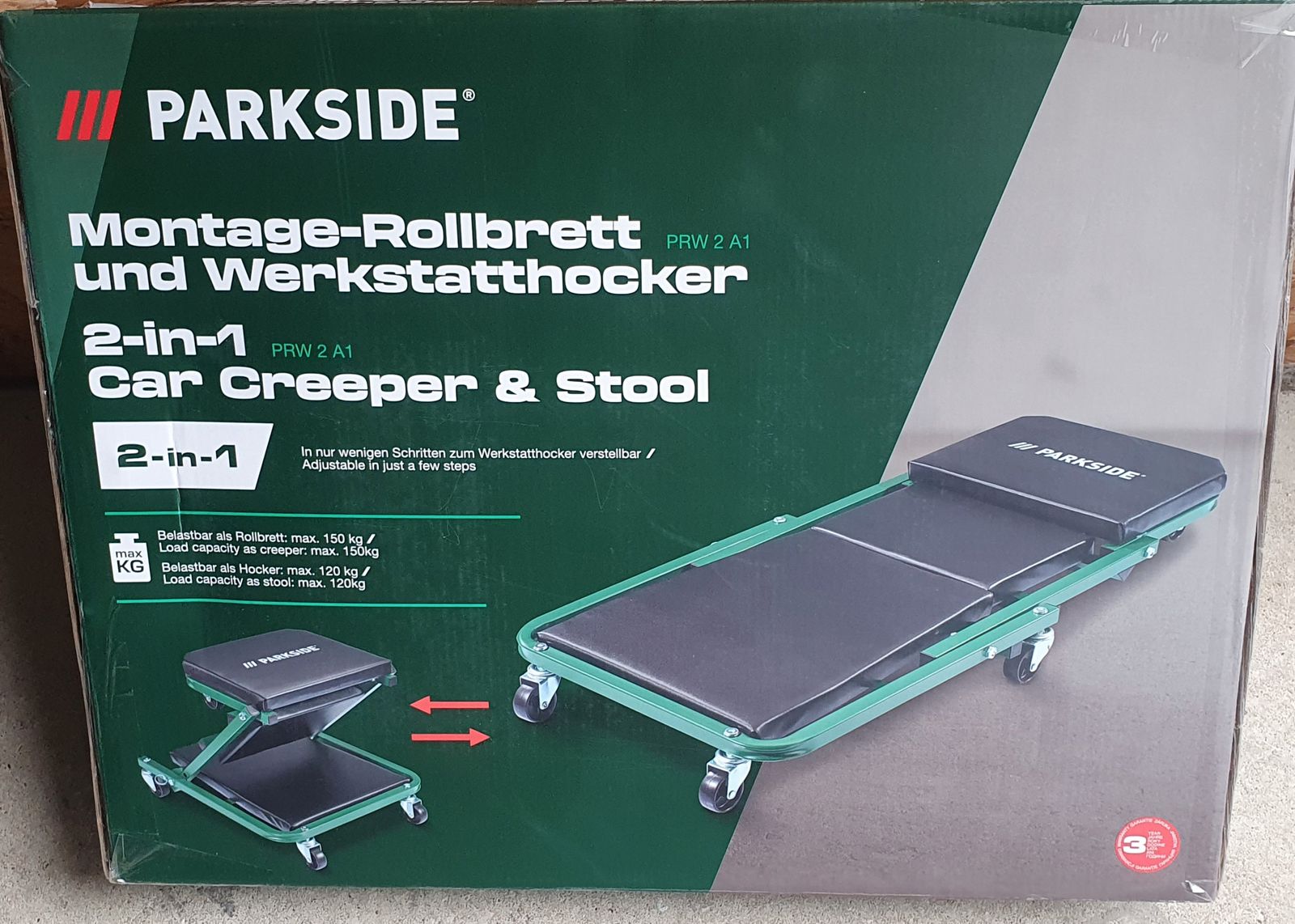 PARKSIDE® 2-in-1 Montage-Rollbrett : Werkstatthocker »PRW 2 A1« Test